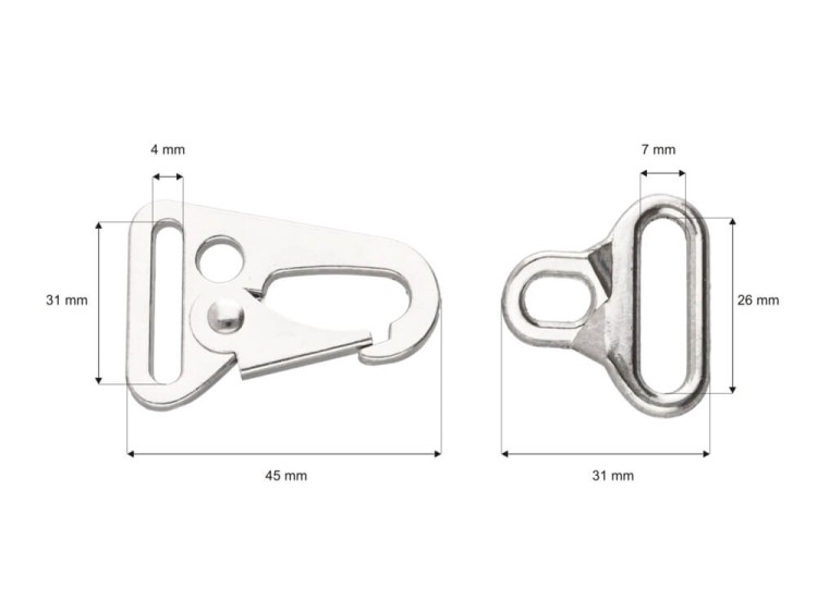 Karabinek metalowy plus uchwyt 24x64mm Srebrny