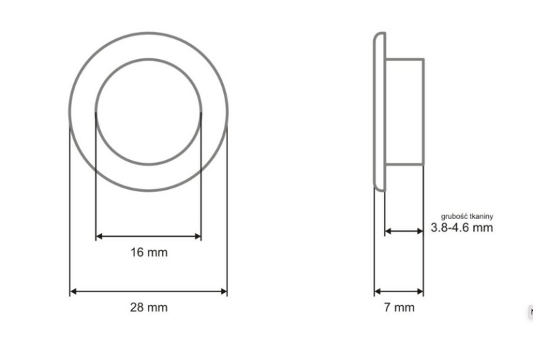 Oczka kaletnicze fi 16x28x6mm 50kpl