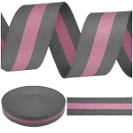 Trageband 38 mm, Baumwolle/Polyester, 5 m, grau, rosa, grau
