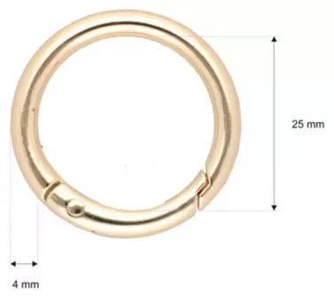 Szekla 25mm / 4mm Kółko Otwierane 5szt ZŁOTO O-Ring karabińczyk