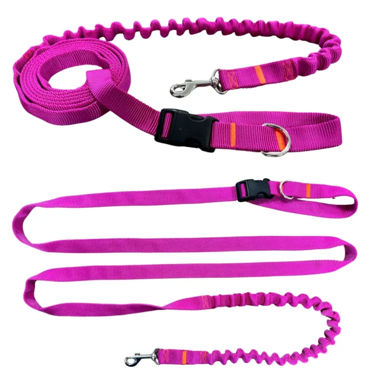 Smycz dla Psa z Amortyzatorem 380cm FUKSJA Regulowana HandsFree Made in Poland
