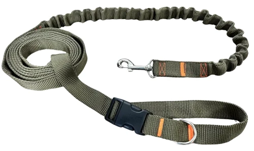 Smycz dla Psa z Amortyzatorem 380cm KHAKI Regulowana HandsFree Made in Poland