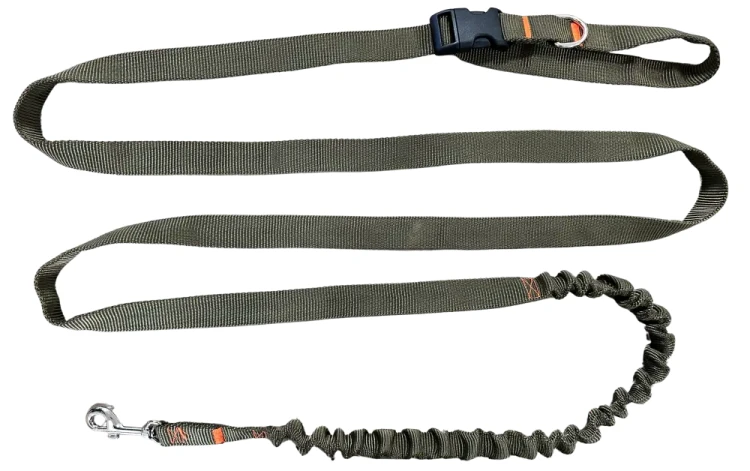 Smycz dla Psa z Amortyzatorem 380cm KHAKI Regulowana HandsFree Made in Poland