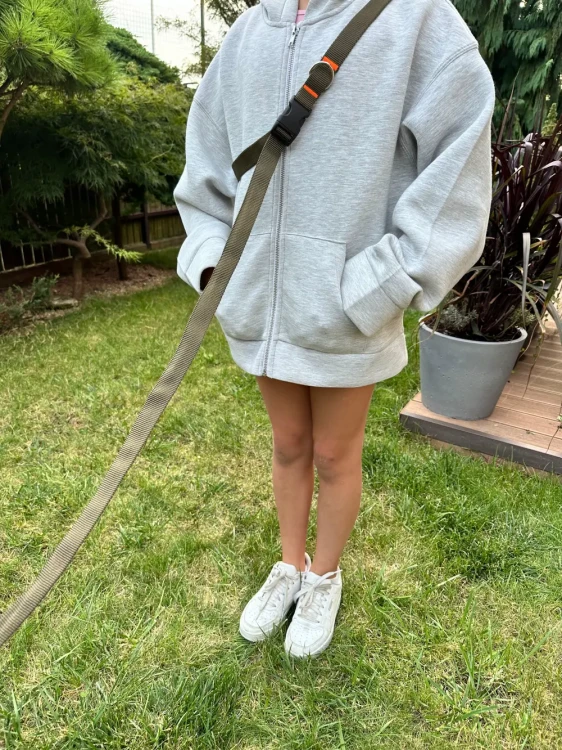 Smycz dla Psa z Amortyzatorem 480cm KHAKI Regulowana HandsFree Made in Poland