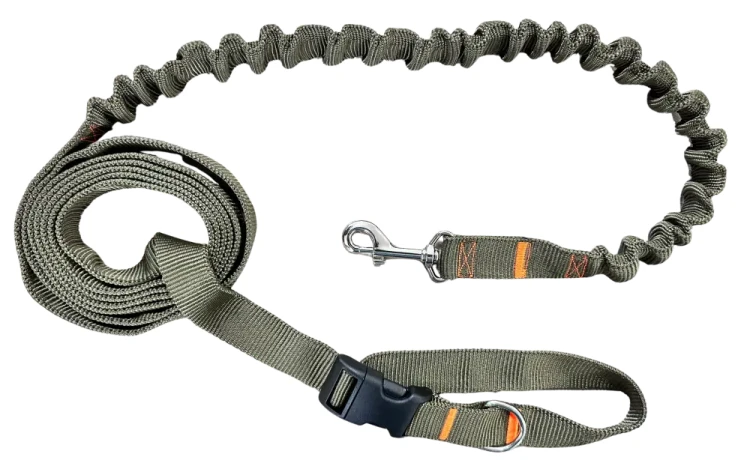 Smycz dla Psa z Amortyzatorem 480cm KHAKI Regulowana HandsFree Made in Poland