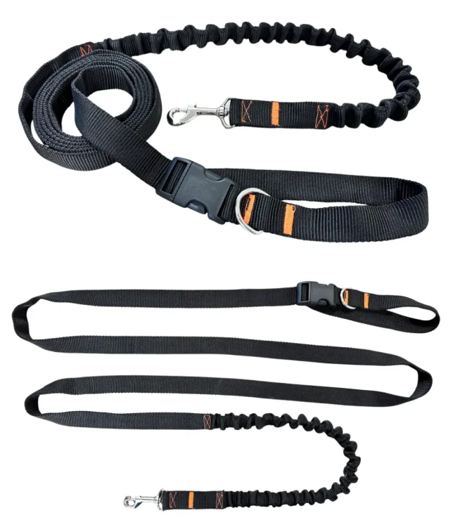 Smycz dla Psa z Amortyzatorem 480cm CZARNA Regulowana HandsFree Made in Poland
