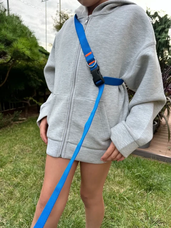Smycz dla Psa z Amortyzatorem 480cm NIEBIESKA Regulowana HandsFree Made in Poland