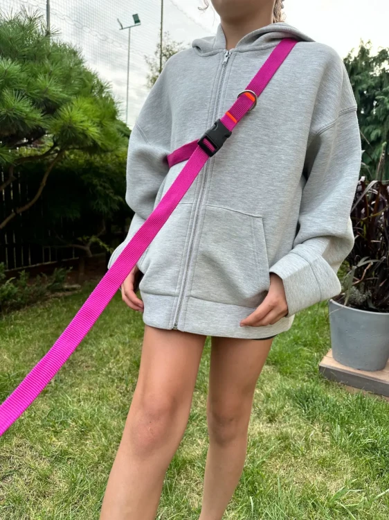 Smycz dla Psa z Amortyzatorem 480cm FUKSJA Regulowana HandsFree Made in Poland