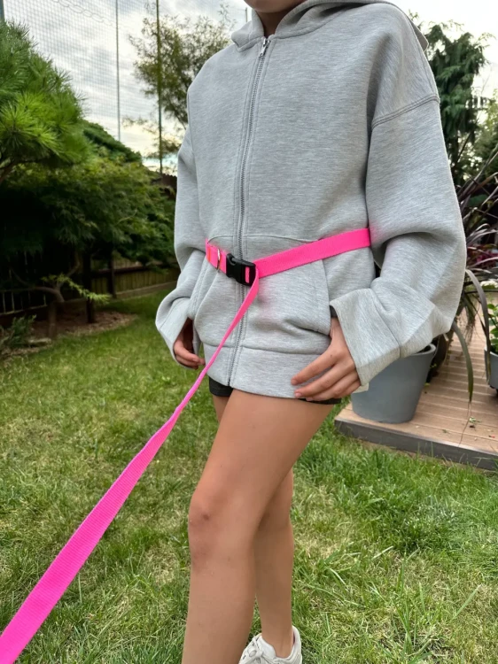 Smycz dla Psa z Amortyzatorem 480cm RÓŻ NEON Regulowana HandsFree Made in Poland