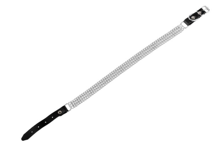 Obroża Skóra Łańcuch potrójny 42-50cm Srebrna