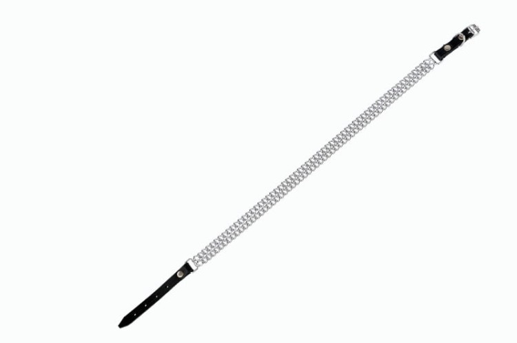 Obroża Skóra Łańcuch podwójny 42-50cm Srebrna