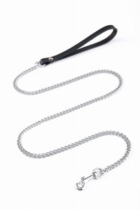 Kettenleine 115 cm/8 mm, Kette verchromt, Griff aus Leder