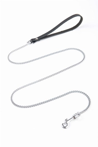 Smycz Łańcuchowa 115cm/5mm łańcuch Chrom rączka Skóra